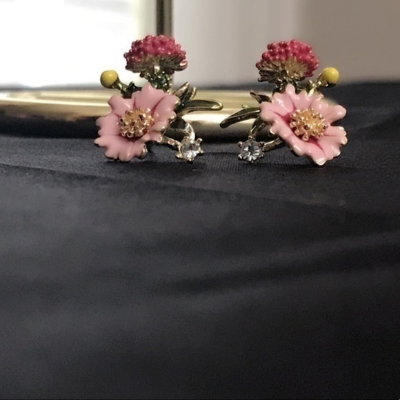 18K GP Enamel Flowers Earrings - Picture 7 of 8